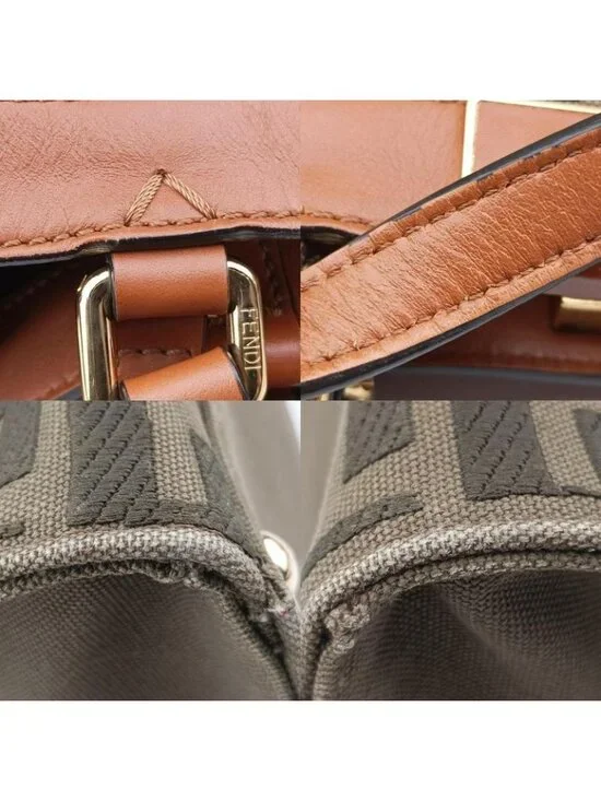 Fendi Peekaboo Green Beige Canvas Leather Messenger Bag - Picture 16 of 16